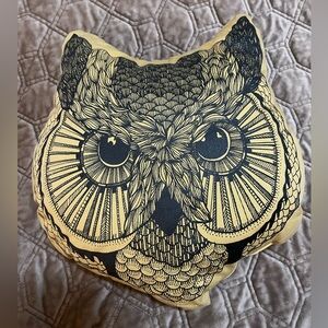 Organic Cotton Owl Pillow Tan color black print.